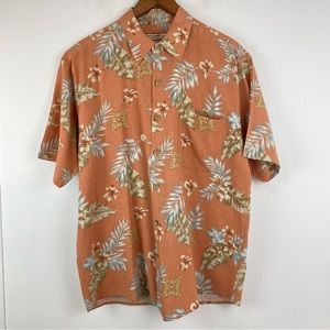 Paradise Blue Sz Large Men’s Orange Tropical Floral Silk/Cotton Button Up Shirt